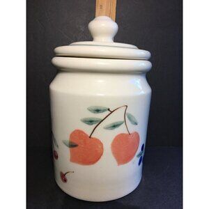 Hartstone Canister 9” Fruit Salad Stoneware Country Rustic Farmhouse Peach Plum